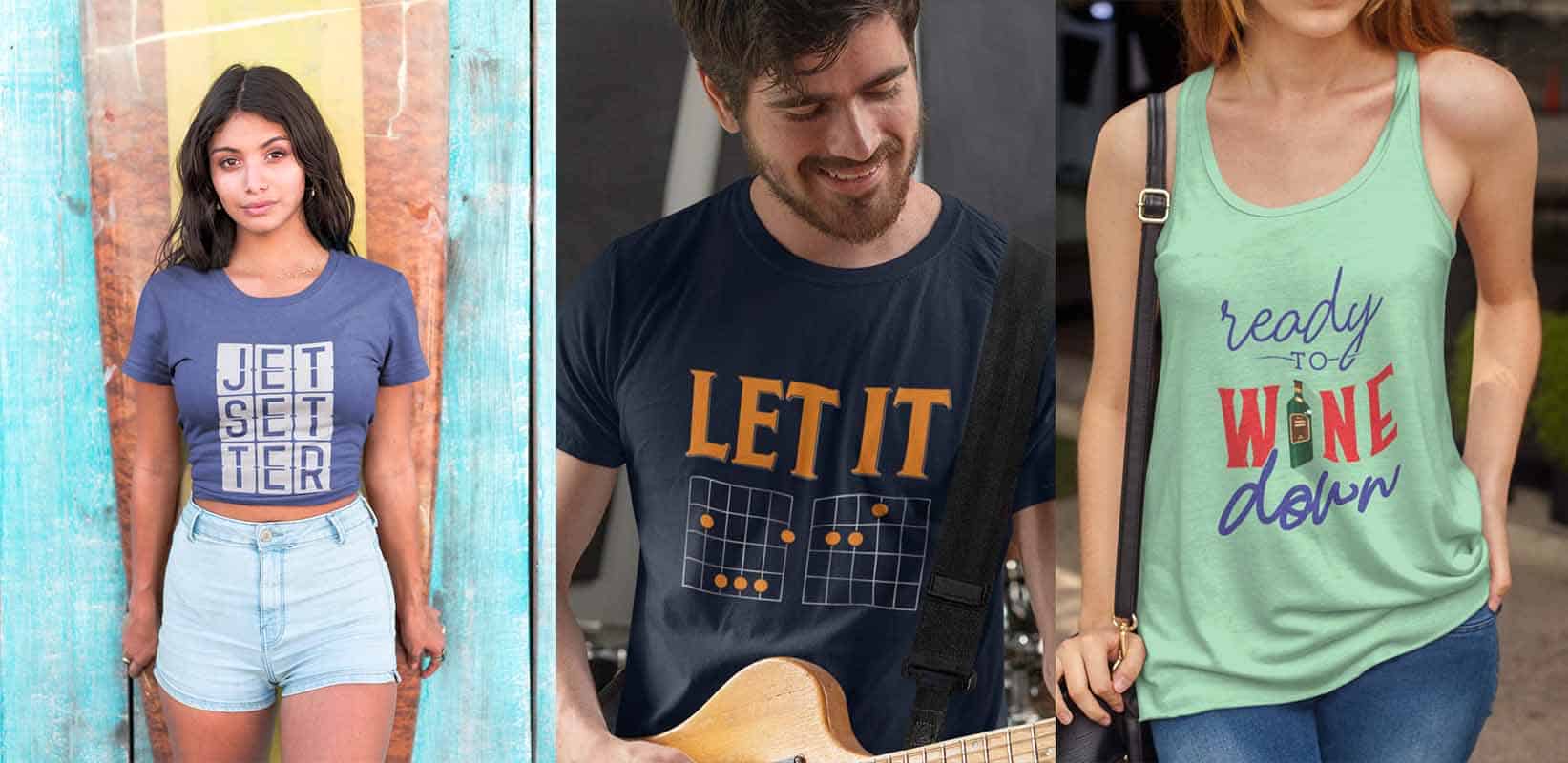 Collage (part 1) of graphic t-shirt lifestyle mockups